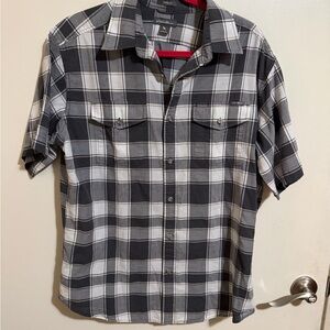 Eddie Bauer Black & White Plaid Short-Sleeve Button-Down Shirt